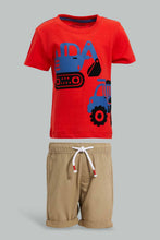 Load image into Gallery viewer, Redtag-Red-Digger-Tshirt-With-Beige-Pull-On-Short-Set-(2-Pack)-Sets-Infant-Boys-3 to 24 Months