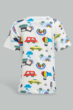 Load image into Gallery viewer, Redtag-White-Car-Printed-Tshirt-With-Red-Short-Casual-Set-(2-Pack)-Sets-Infant-Boys-3 to 24 Months