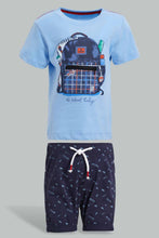 Load image into Gallery viewer, Redtag-Blue-Zipper-Bag-With-Navy-Short-Set-(2-Pack)-Sets-Infant-Boys-3 to 24 Months