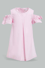 Load image into Gallery viewer, Redtag-Pink-Cold-Shoulder-Bow-Sleeves-Dress-Dresses-Infant-Girls-3 to 24 Months