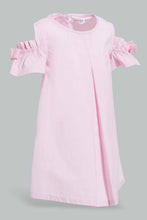 Load image into Gallery viewer, Redtag-Pink-Cold-Shoulder-Bow-Sleeves-Dress-Dresses-Infant-Girls-3 to 24 Months