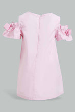 Load image into Gallery viewer, Redtag-Pink-Cold-Shoulder-Bow-Sleeves-Dress-Dresses-Infant-Girls-3 to 24 Months