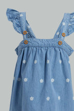 Load image into Gallery viewer, Redtag-Blue-Denim-Floral-Aop-Straps-Dress-Dresses-Infant-Girls-3 to 24 Months