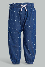 Load image into Gallery viewer, Redtag-Dark-Wash-Printed-Harem-Jeans-Jeans-Harem-Fit-Infant-Girls-3 to 24 Months