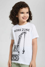 تنزيل الصورة على معرض الصور، Redtag-White-Embossed-Work-Zone-Print-T-Shirt-Graphic-T-Shirts-Boys-2 to 8 Years