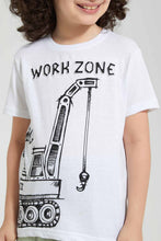 تنزيل الصورة على معرض الصور، Redtag-White-Embossed-Work-Zone-Print-T-Shirt-Graphic-T-Shirts-Boys-2 to 8 Years