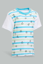 Load image into Gallery viewer, Redtag-White-And-Blue-With-Blue-Bottom-Casual-Set-(2-Pack)-Sets-Infant-Boys-3 to 24 Months