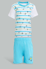 Load image into Gallery viewer, Redtag-White-And-Blue-With-Blue-Bottom-Casual-Set-(2-Pack)-Sets-Infant-Boys-3 to 24 Months