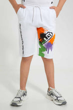 تنزيل الصورة على معرض الصور، Redtag-White-Printed-Active-Short-Active-Shorts-Senior-Boys-9 to 14 Years