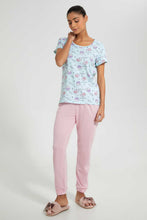 Load image into Gallery viewer, Redtag-Pale-Blue-Printed-Pyjama-Set-Pyjama-Sets-Women's-
