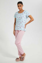 Load image into Gallery viewer, Redtag-Pale-Blue-Printed-Pyjama-Set-Pyjama-Sets-Women's-
