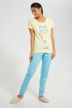 Load image into Gallery viewer, Redtag-Yellow-Cat-Printed-Pyjama-Set-Pyjama-Sets-Women's-