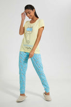 Load image into Gallery viewer, Redtag-Yellow-Cat-Printed-Pyjama-Set-Pyjama-Sets-Women's-