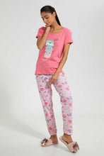 Load image into Gallery viewer, Redtag-Pink-Burger-Printed-Pyjama-Set-Pyjama-Sets-Women's-