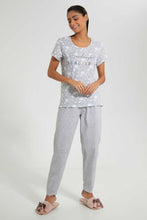 Load image into Gallery viewer, Redtag-Grey-Beautiful-Printed-Pyjama-Set-Pyjama-Sets-Women's-
