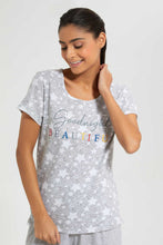 Load image into Gallery viewer, Redtag-Grey-Beautiful-Printed-Pyjama-Set-Pyjama-Sets-Women's-