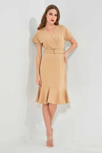 تنزيل الصورة على معرض الصور، Redtag-Brown-Shortsleeve-Ruffled-Hem-Dress-Cropped-Tops-Women's-