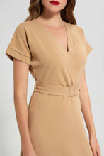 تنزيل الصورة على معرض الصور، Redtag-Brown-Shortsleeve-Ruffled-Hem-Dress-Cropped-Tops-Women's-