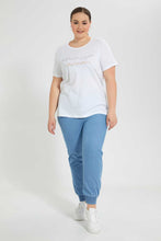 Load image into Gallery viewer, Redtag-White-Jersey-Top-Sequins-Placement-Tops-Women's-