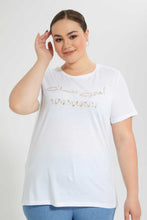 Load image into Gallery viewer, Redtag-White-Jersey-Top-Sequins-Placement-Tops-Women's-