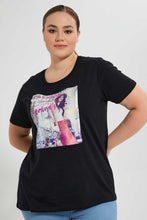 تنزيل الصورة على معرض الصور، Redtag-Black-Graphic-Jersey-Top-Tops-Women's-
