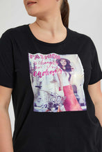 تنزيل الصورة على معرض الصور، Redtag-Black-Graphic-Jersey-Top-Tops-Women's-