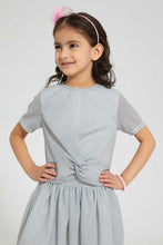 Load image into Gallery viewer, Redtag-Silver-Lurex-Front-Knot-Skirt-Set-Sets-Girls-2 to 8 Years