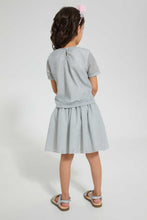 Load image into Gallery viewer, Redtag-Silver-Lurex-Front-Knot-Skirt-Set-Sets-Girls-2 to 8 Years