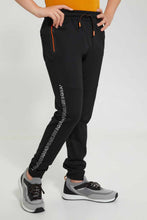 Load image into Gallery viewer, Redtag-Black-Zip-Thru-Jogger-Pant-Joggers-Senior-Boys-9 to 14 Years