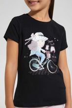 تنزيل الصورة على معرض الصور، Redtag-Black-T-Shirt-With-Placment-Print-Graphic-T-Shirts-Girls-2 to 8 Years