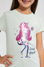 Load image into Gallery viewer, Redtag-Mint-T-Shirt-With-Placment-Print-Graphic-T-Shirts-Girls-2 to 8 Years
