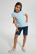 Load image into Gallery viewer, Redtag-Sky-Blue-Girls-Jacquard-T-Shirt-Plain-T-Shirts-Girls-2 to 8 Years