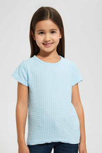 Load image into Gallery viewer, Redtag-Sky-Blue-Girls-Jacquard-T-Shirt-Plain-T-Shirts-Girls-2 to 8 Years