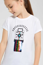 Load image into Gallery viewer, Redtag-White-Girls-Sequins-T-Shirt-Embellished-T-Shirts-Girls-2 to 8 Years