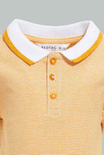Load image into Gallery viewer, Redtag-Yellow-Yd-Pin-Striped-Polo-Short-Slv-With-Color-Tipping-Polo-Shirts-Infant-Boys-3 to 24 Months