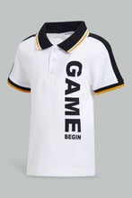 Load image into Gallery viewer, Redtag-White-Pique-Polo-With-Tipping-Collar-And-Placement-Print-Polo-Shirts-Infant-Boys-3 to 24 Months