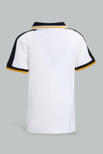 Load image into Gallery viewer, Redtag-White-Pique-Polo-With-Tipping-Collar-And-Placement-Print-Polo-Shirts-Infant-Boys-3 to 24 Months