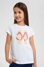 Load image into Gallery viewer, Redtag-White-Girls--T-Shirt-With-Chest-Applique-Work-Embellished-T-Shirts-Girls-2 to 8 Years
