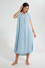 Load image into Gallery viewer, Redtag-Navy-Plain-Nightgown-With-Embroidery-Nightgowns-Women's-