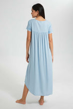 Load image into Gallery viewer, Redtag-Navy-Plain-Nightgown-With-Embroidery-Nightgowns-Women's-