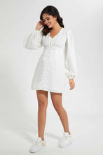 Load image into Gallery viewer, Redtag-Ivory-Satin-Jacquard-Dress-Dresses-Women's-