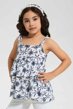 تنزيل الصورة على معرض الصور، بلوزة طبقات مطبوعة باللوني الأبيض والكحلي