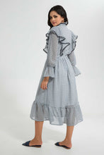 Load image into Gallery viewer, Redtag-Blue-Printed-Ruffled-Lace-Detail-Maxi-Dress-Dresses-Women's-