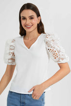 Load image into Gallery viewer, Redtag-Ivory-Top-With-Embroidered-Lace-Sleeves-Category:Tops,-Colour:Ivory,-Filter:Women's-Clothing,-New-In,-New-In-Women,-Non-Sale,-S22D,-Section:Women,-Women-Tops-Women's-