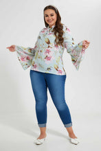 Load image into Gallery viewer, Redtag-Mint-Floral-Printed-Blouse-Long-Sleeve-Blouses-Women's-