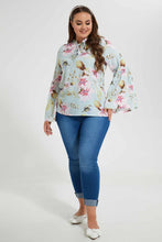 Load image into Gallery viewer, Redtag-Mint-Floral-Printed-Blouse-Long-Sleeve-Blouses-Women's-