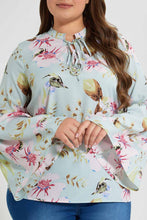Load image into Gallery viewer, Redtag-Mint-Floral-Printed-Blouse-Long-Sleeve-Blouses-Women's-