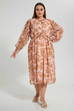 Load image into Gallery viewer, Redtag-Assorted-Printed-Midi-Length-Dress-With-Smocking-And-Belt-Dresses-Women's-