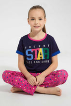 تنزيل الصورة على معرض الصور، Redtag-Navy-Nightsuit-Pyjama-Sets-Girls-2 to 8 Years