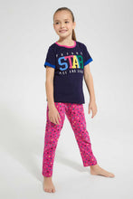 تنزيل الصورة على معرض الصور، Redtag-Navy-Nightsuit-Pyjama-Sets-Girls-2 to 8 Years